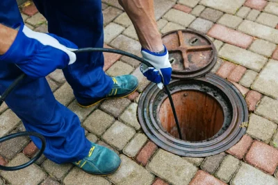 Plumber cleaning an outdoor sewer drain in Colorado Springs