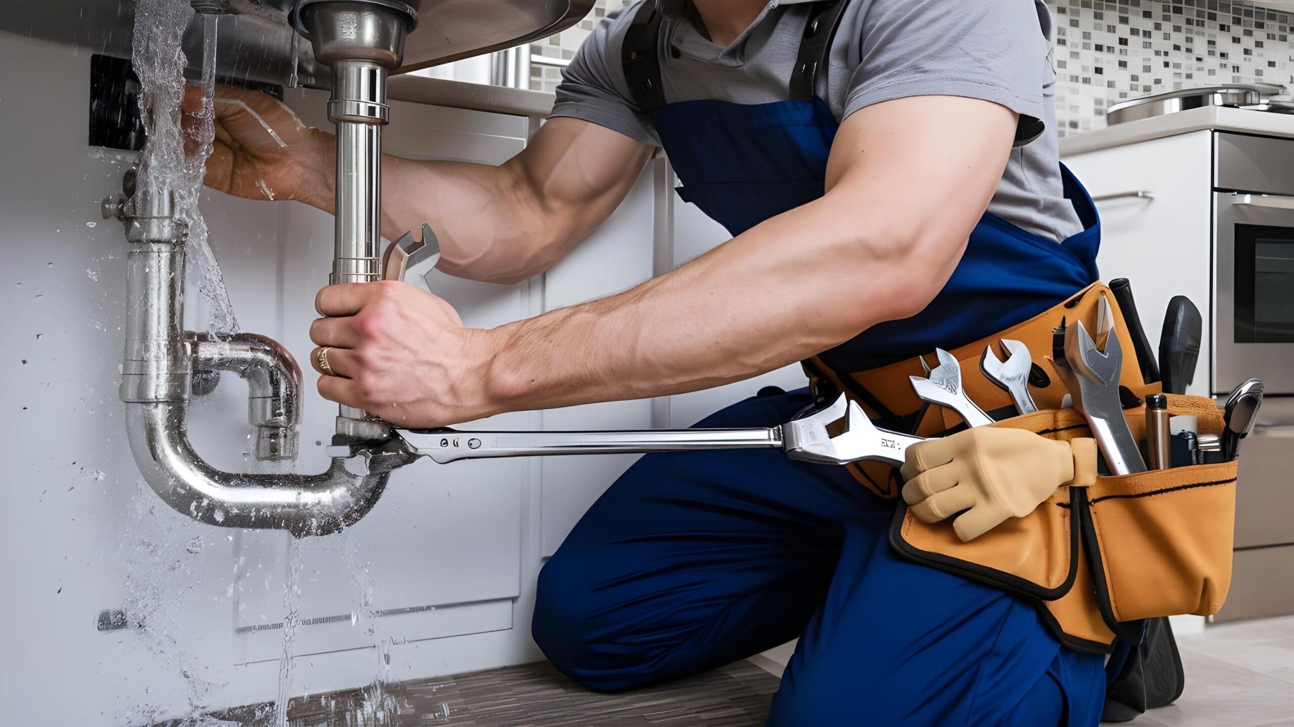 Plumber tightening a residential plumbing pipe in Colorado Springs